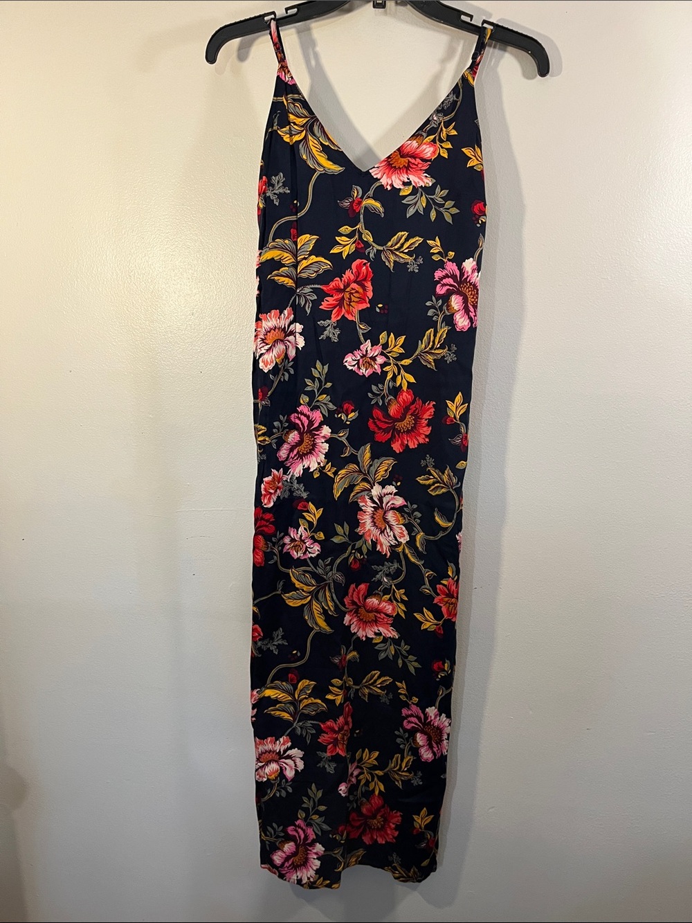 Old Navy Navy Floral Slip Maxi Dress with Pink & Red Blooms